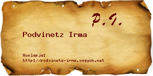 Podvinetz Irma névjegykártya